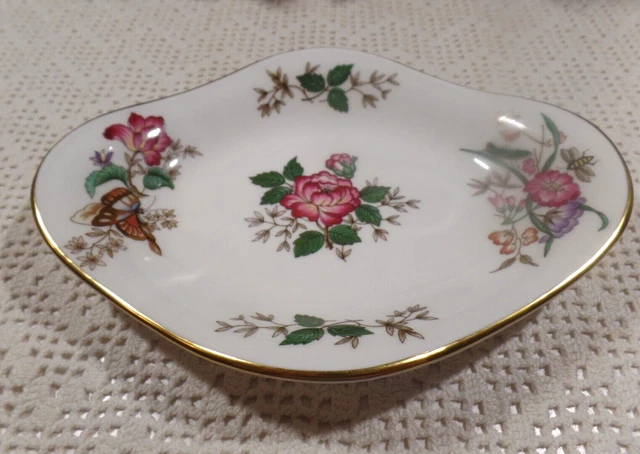 Vintage WEDGEWOOD Bone China England CHARNWOOD FLORAL TRINKET DISH GOLD TRIM