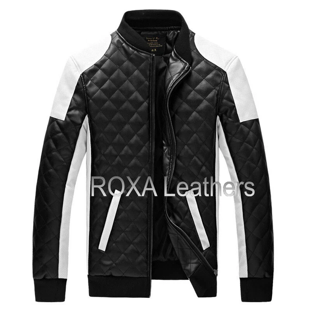 Modern Men Quilted Authentic Lambskin Pure Leather Jacket Black Bomber Coat