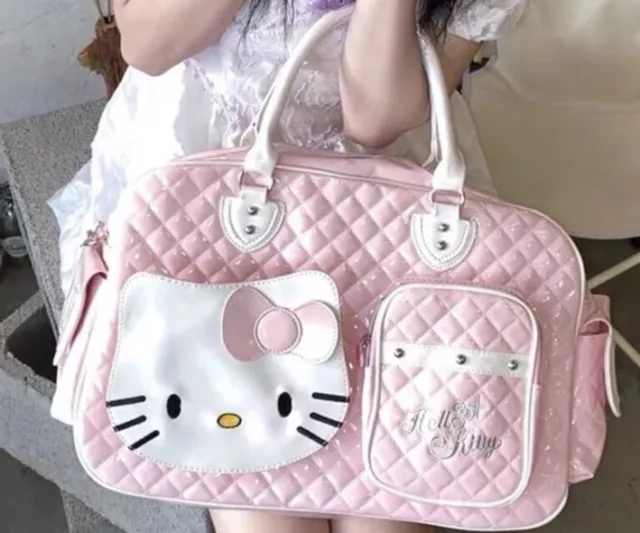 Hello kitty Crossbody bag women sanrio Pink  With Bow NEW Leather Hand Bag XL