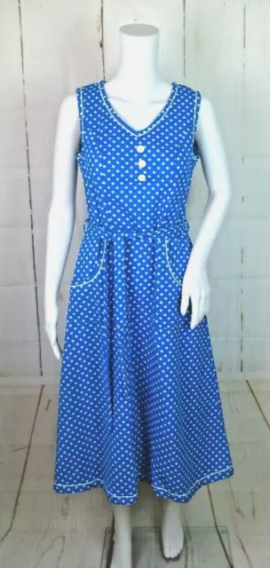 True Vintage Kleid 50er 60er Blau Weiß Gepunktet Polka Dots Rockabilly Gr. 38 40