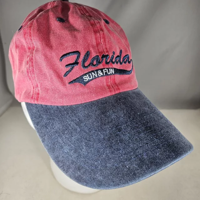 Florida Sun & Fun Women's Hat Pink Gray Embroidered Adjustable Strap Cap