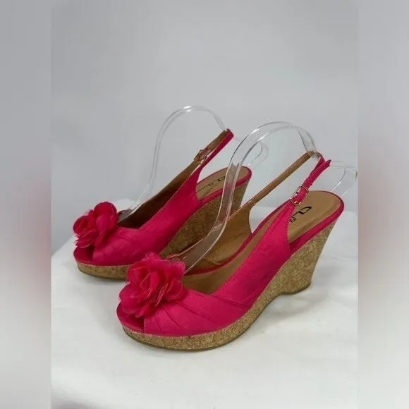 Chinese Laundry | Women’s Hot Pink Flower 10 Wedge Slingback Sandals