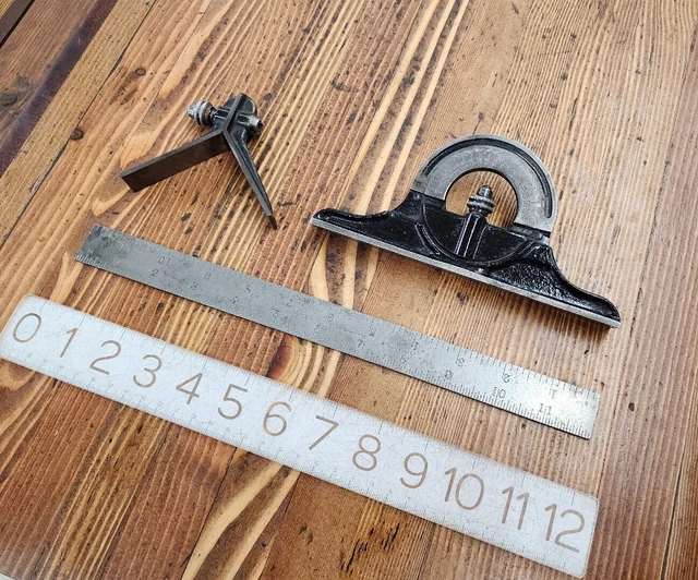 VINTAGE Tools STARRETT Combination Square 490 Protractor & Rule Set ☆USA VINTAGE Tools STARRETT Combination Square 490 Protractor & Rule Set ☆USA