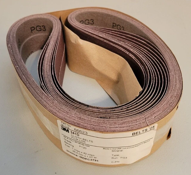 Lot of 25 3M 341D 1" x 42" Cloth Sanding Belts P120 Grit