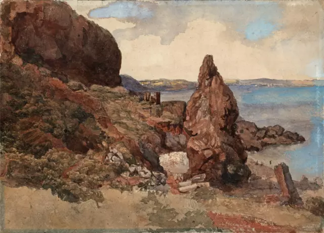 Rocky Coastline - Antique Watercolour Painting - Late 19th / Early 20th Century