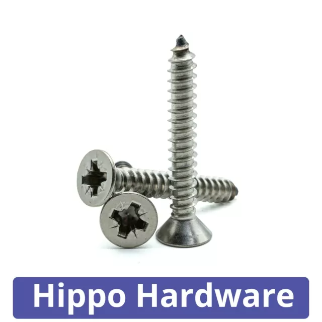 No2 No4 No6 No7 Pozi Countersunk Self Tapping Screws A2 Stainless Steel Tappers