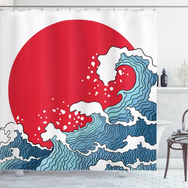 Ola japonesa Cortina de bano Red Sun Tsunami