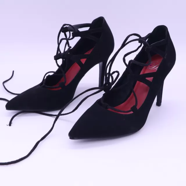 D Delicious Crowd-S Women's Black Pumps Leg Lace Up High Heel Shoes Faux Nubuck