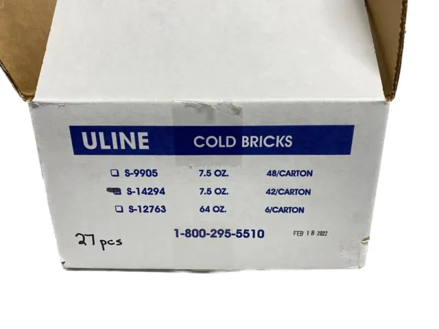 (27) ULINE Reuseable 7.5oz. Gel Cold Bricks 4-1/2”L x 4”W x 3/4”H S-14294