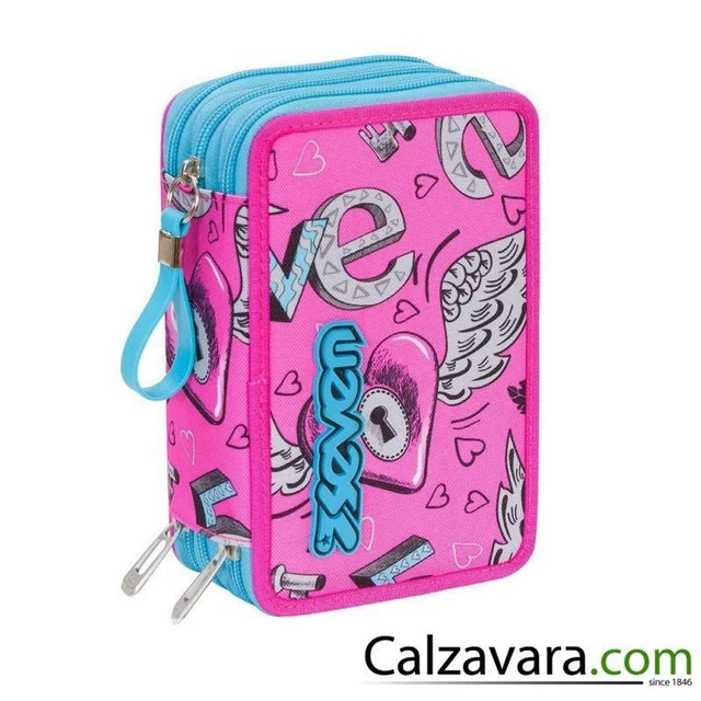 SEVEN ASTUCCIO SCUOLA SEVEN 3 Scomparti Completi - Keys - Rosa Azzurro EUR  36,90 - PicClick IT