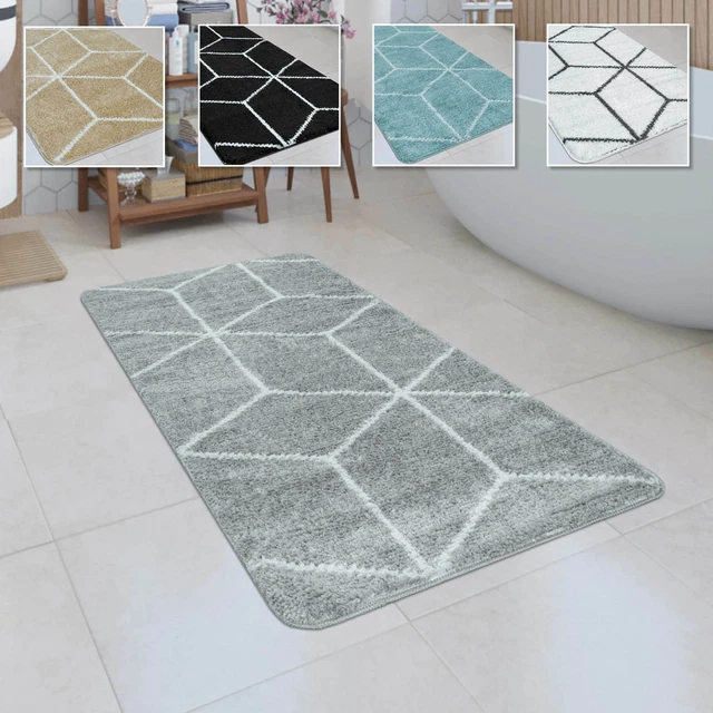 Badematte Kurzflor Teppich Badezimmer Karo Rauten Geometrisch Skandi Muster