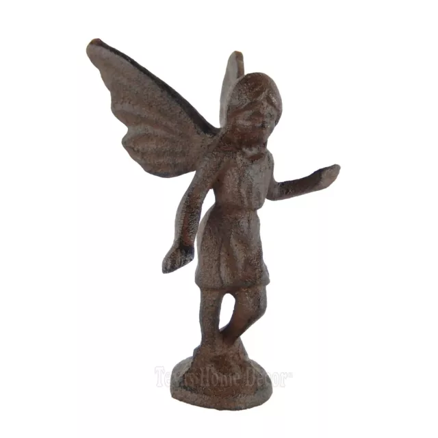 Playful Fairy Figurine Angel Cherub Garden Statue Rustic Cast Iron Antique Style