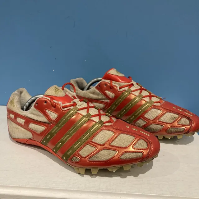 Vintage Adidas 90s Running Spikes Shoes UK 10.5 Red Gold Track & Field Sprinters