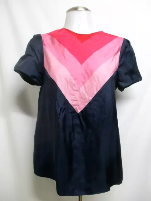 BAND OF OUTSIDERS 1 navy blue pink red triangle pattern silk shirt top blouse S
