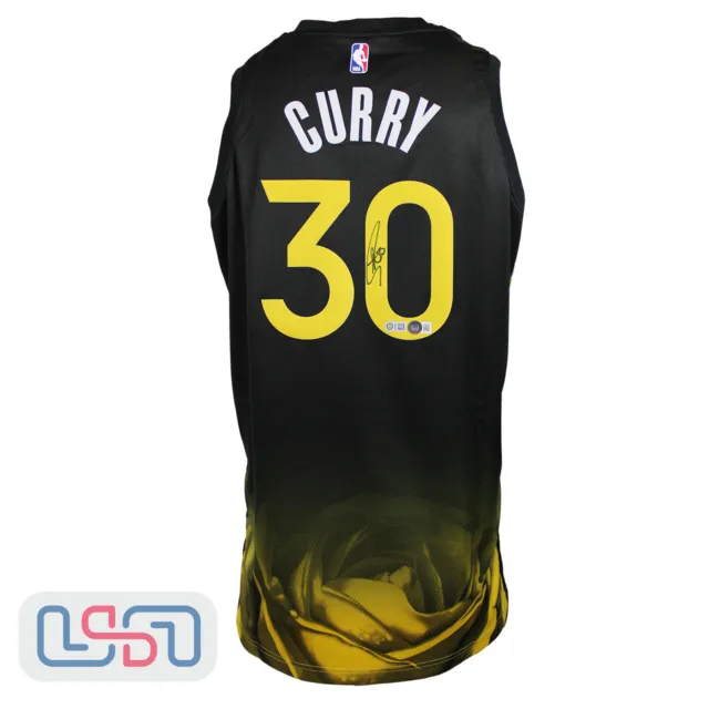 Stephen Curry Signed Warriors Black City Edition Nike Swingman Jersey USA SM BAS