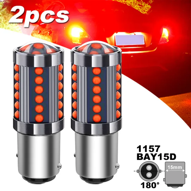2pcs Red 1157 BAY15D COB LED Bulbs Super Bright Car Stop Brake Light Tail Lamp
