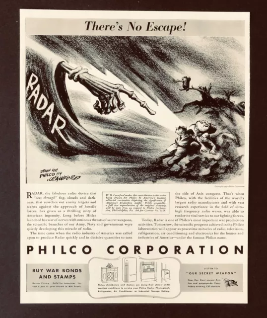 1943 Philco WW II Advertisement Radar Radio Device Finds Enemy Vintage Print AD