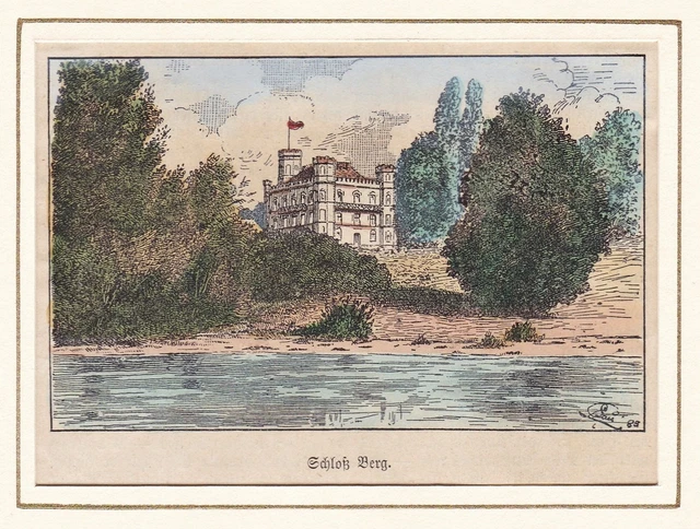 Schloss Berg am Starnberger See LK Starnberg Bayern Holzstich woodcut 1890