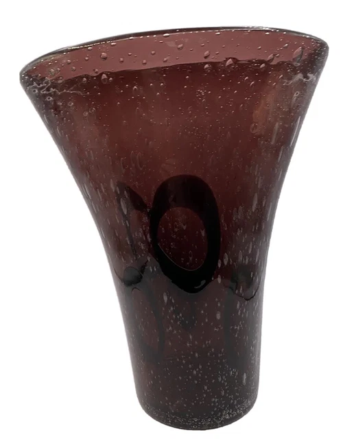 Handblown Purple Bubble Vase with Black Circles 9.5” Height