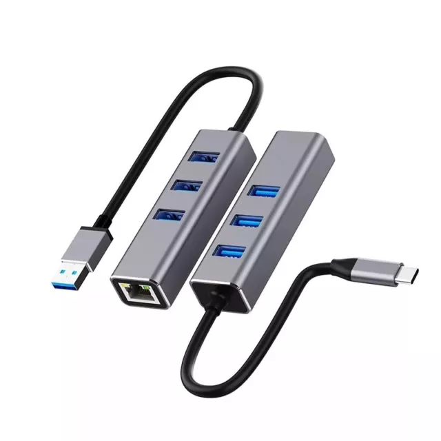NEW Combo Gigabit Ethernet USB Type-A 3 Port Hub Adapter 5Gbps, MacBook, Windows