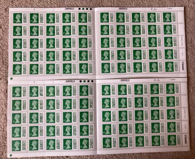 100 Second Class barcoded stamps.  2 sheets of 50  All from swap out scheme.