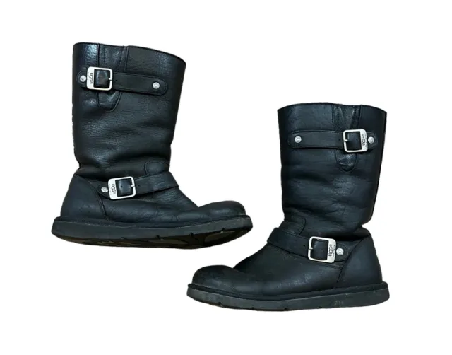 UGG Australia Kensington Shearling Black Leather Strap 5678 Women’s Size 7 Boots