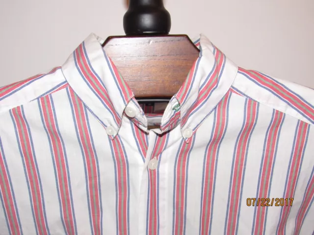 Vtg 90s Tommy Hilfiger Striped Oxford Button Down Shirt Lion Crest Logo Mens M