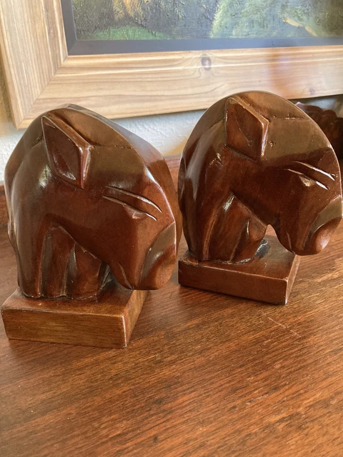 Wooden Hand Carved Bookends