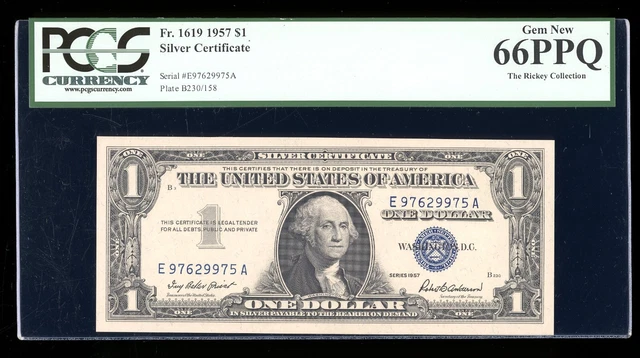 DBR 1957 Silver Gem Fr. 1619 EA Block PCGS 66 PPQ Serial E97629975A