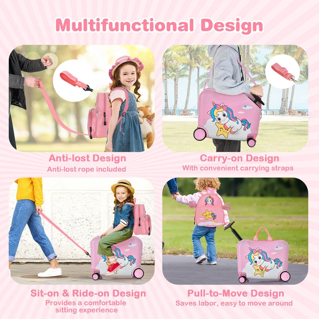 2PCS Kids Luggage Set 18" Suitcase and 12" Backpack Travel Bag Gift w/Wheels 2