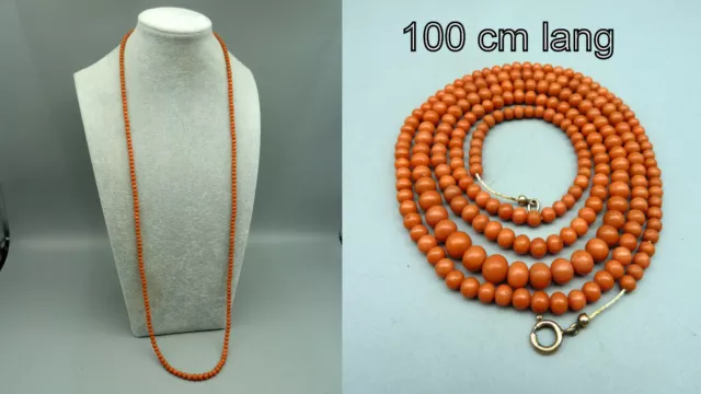 SSOP Antik Korallenkette Collier Lachs Koralle antique real coral salmon RARE