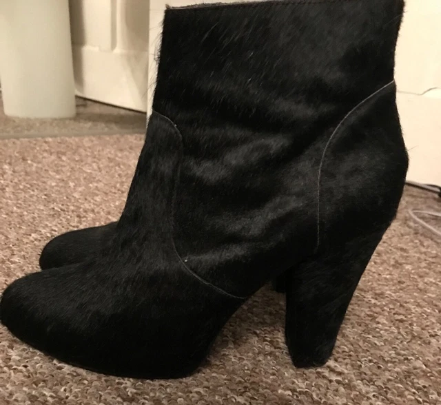 BLACK CALF hair fur Boots booties high heel UK 7 6 £30.00