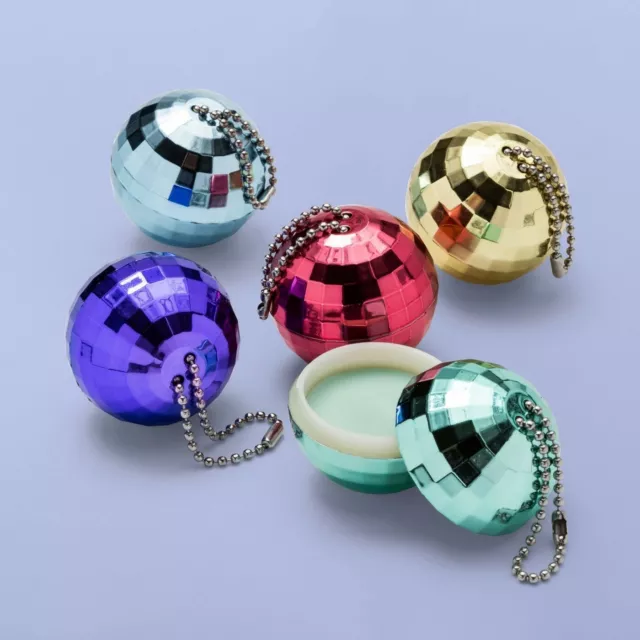 Disco Ball Lip Balm Gift Set Xmas Holiday 5pc/0.8oz w/ chain More Than Magic
