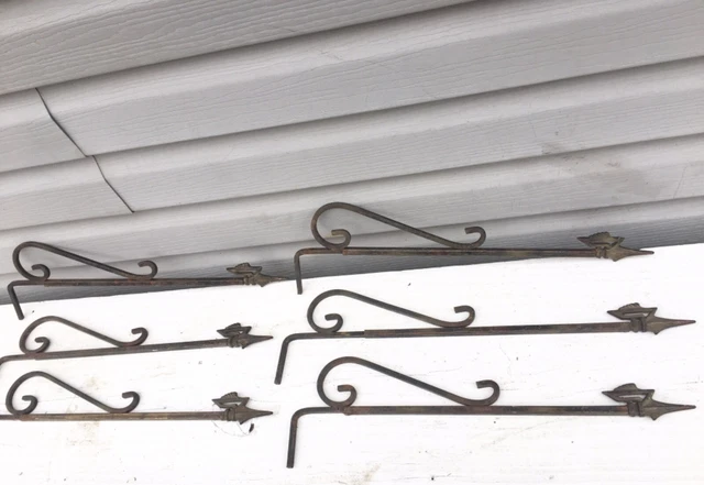6 (3 Pair) Vintage Victorian Swing Arm Curtain Rods Cast Iron Tip 1920s Art Deco