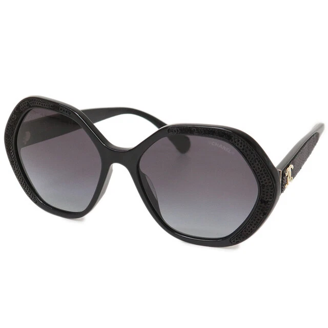 CHANEL Round Eyewear Cocomark Sunglasses Sequins Black Grey Black A71425 5451