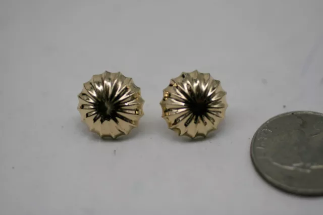 Vintage Estate 14K Gold Half Globe Dome Button  Stud Post 15.3mm Earrings A27