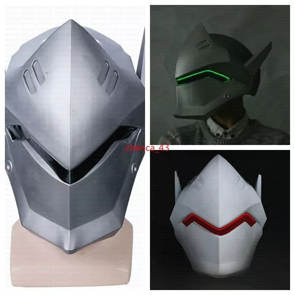 1:1 Wearable LED Light Game Overwatch Genji Mask Cosplay Helmet PVC Party Props