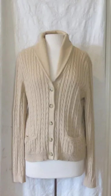 Ralph Lauren Cable Knit Tan Pockets Shawl Collar Cardigan Sweater Womens Xl