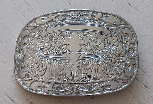 Blank Engravable Award Trophy Style Ribbon Vintage Flower Belt Buckle to Engrave