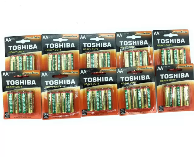 40 Batterie Stilo Zinco Carbone Toshiba In 10 Blister Da 4 Pile AA 1.5V R6