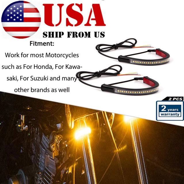 3014 LED Motorcycle Flexible Turn Signal Amber Integrated Strip Brake Tail Light
