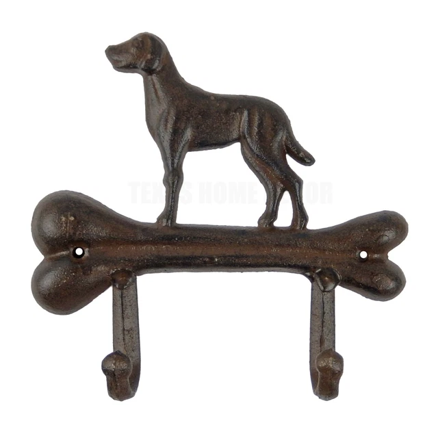 Cast Iron Dog Bone Leash Double Wall Hook Key Towel Coat Hanger Antique Brown