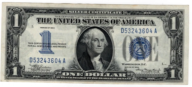 1934 $1 Silver Certificate Funny Back ~ Xf/Au! Inv #604
