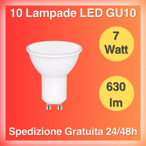 10 Lampadine Led GU10 7Watt porta faretti luce naturale 4000K luce fredda 6400K