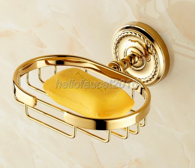 Gold Color Brass Soap Dish Bathroom Shower Soap Holder Storage Basket Wall Mount