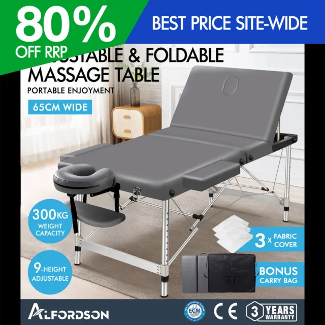 ALFORDSON Massage Table 3 Fold 65cm Portable Aluminium Waxing Bed Therapy