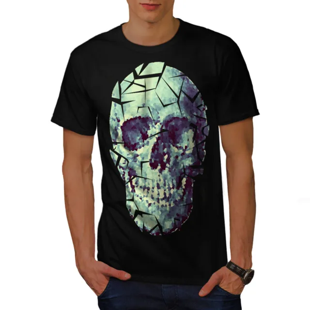 Wellcoda Shattered Glass Skull Mens T-shirt, Evil Graphic Design Printed Tee