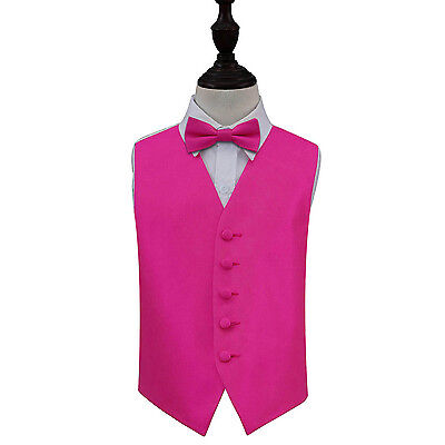 DQT Woven Plain Solid Check Fuchsia Pink Boys Wedding Waistcoat & Bow Tie Set