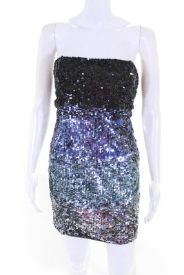 Alice + Olivia Womens Ombre Sequin Mini Sheath Dress Blue Size 4