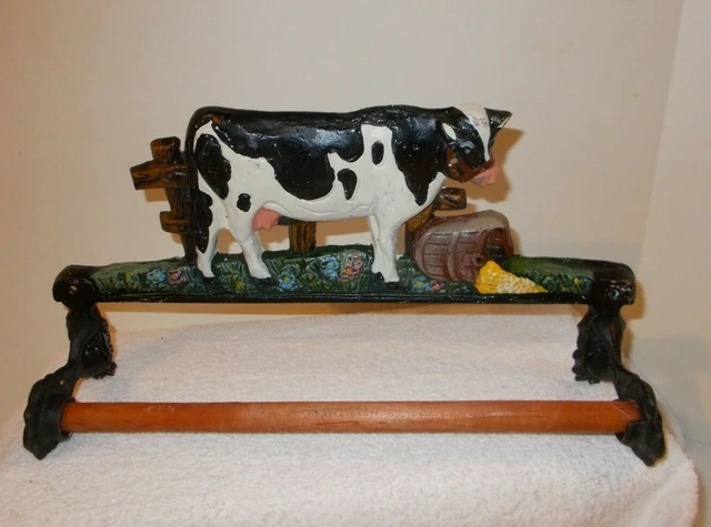 Cast Iron COW  BATHROOM or KITCHEN Towel Bar, Rustic Farmhouse Country 13" Long